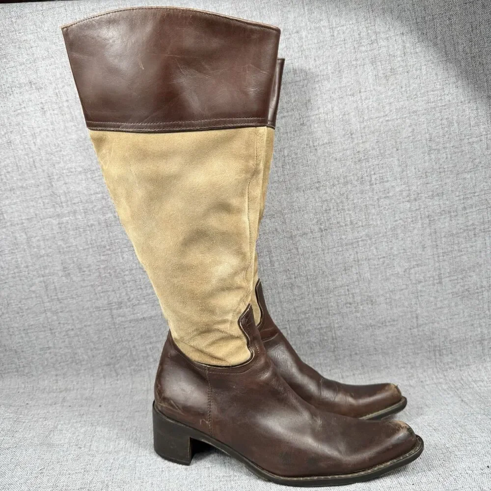 Coach Boots Womens 8.5 B Olivia Knee High Riding Two Tone Brown Leather Suede